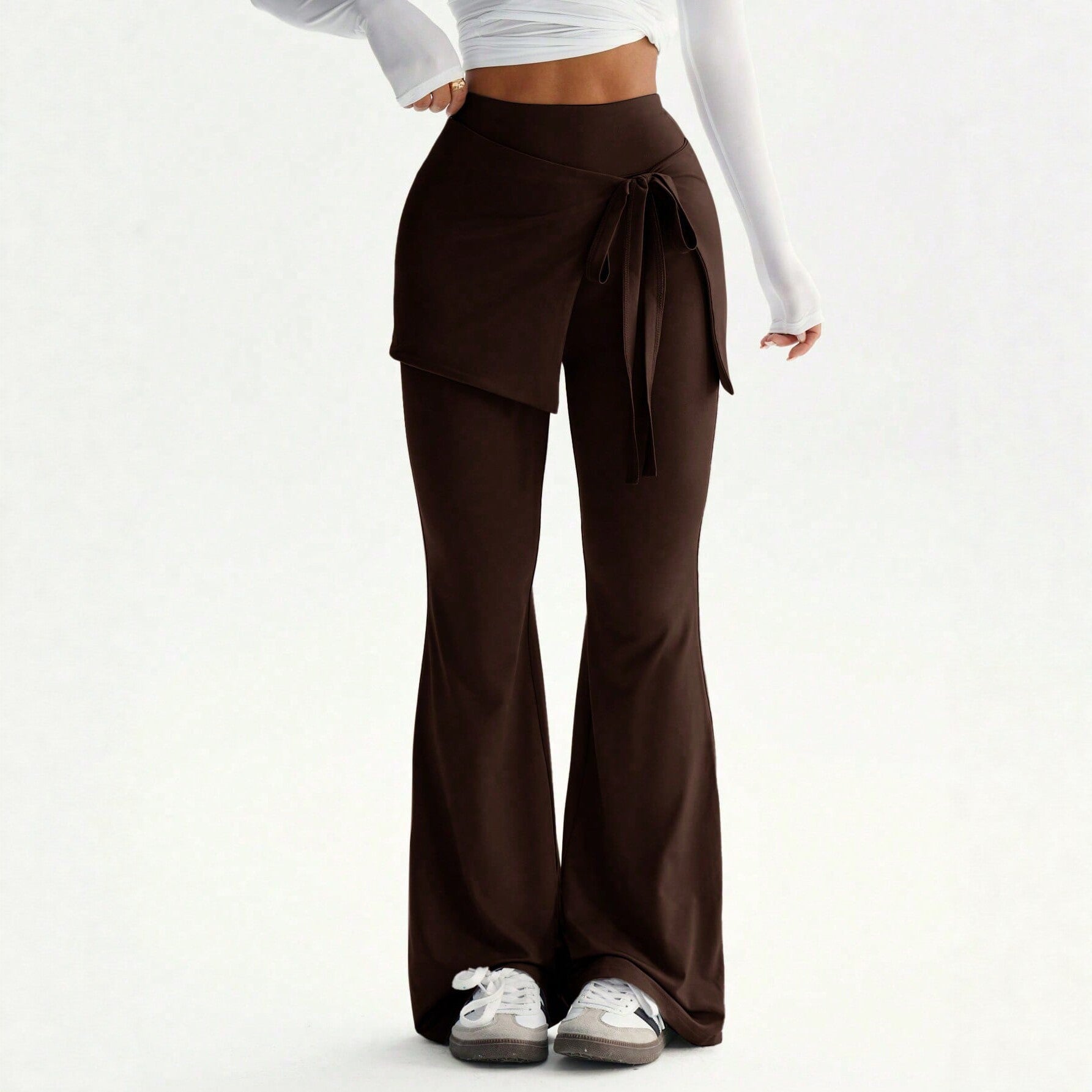 Faux Two Piece Lace up Trousers Women High Waist Slimming Irregular Asymmetric Two Piece Set Pants