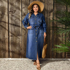 Women's Plus-Size Denim Button-Front Dress