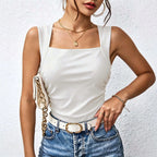 Summer Square Collar Vest Slim Fit Pleated Waist Tight