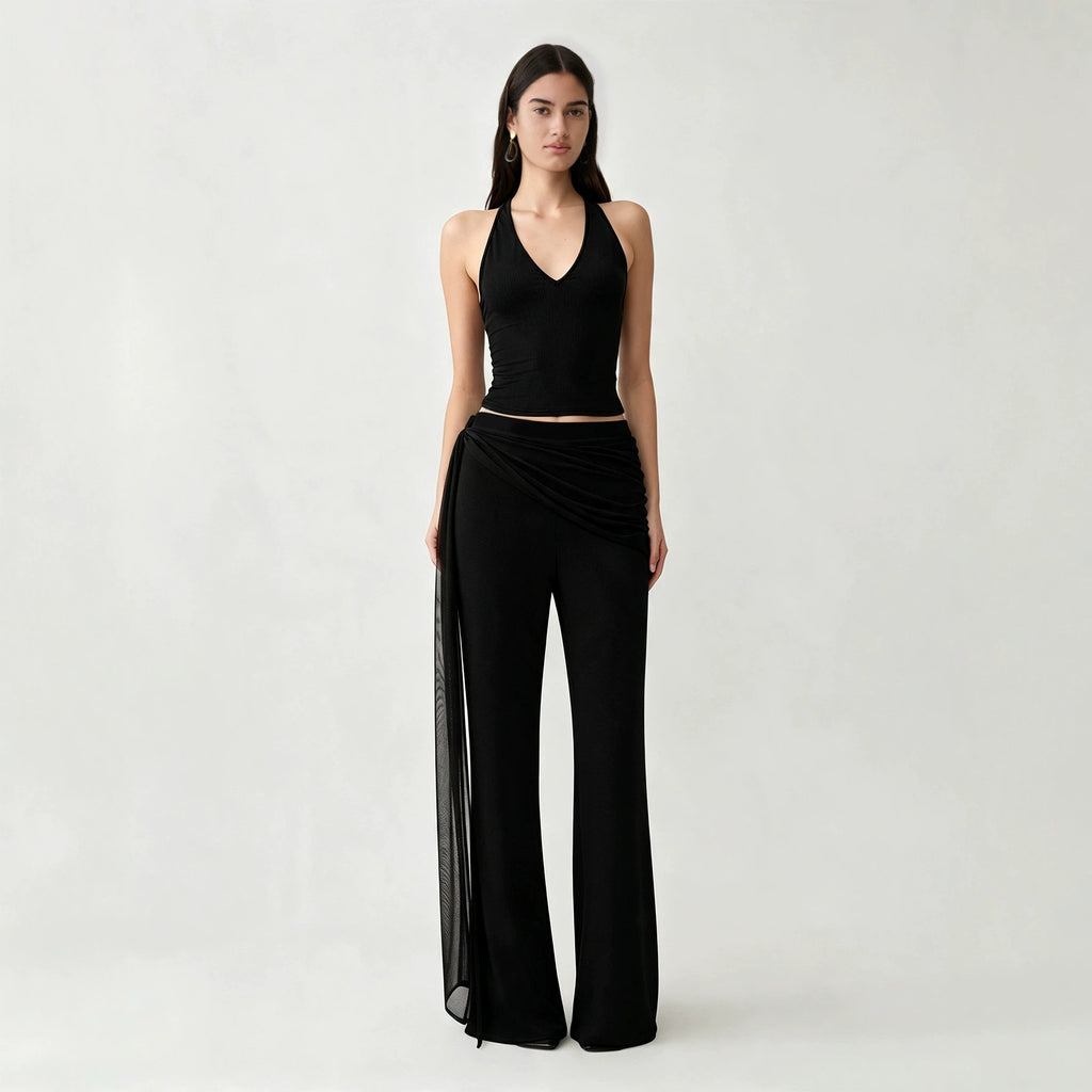 Women Clothing Autumn Black Ribbon Bootcut Trousers Women Slimming Casual All Matching Bell Bottom Pants
