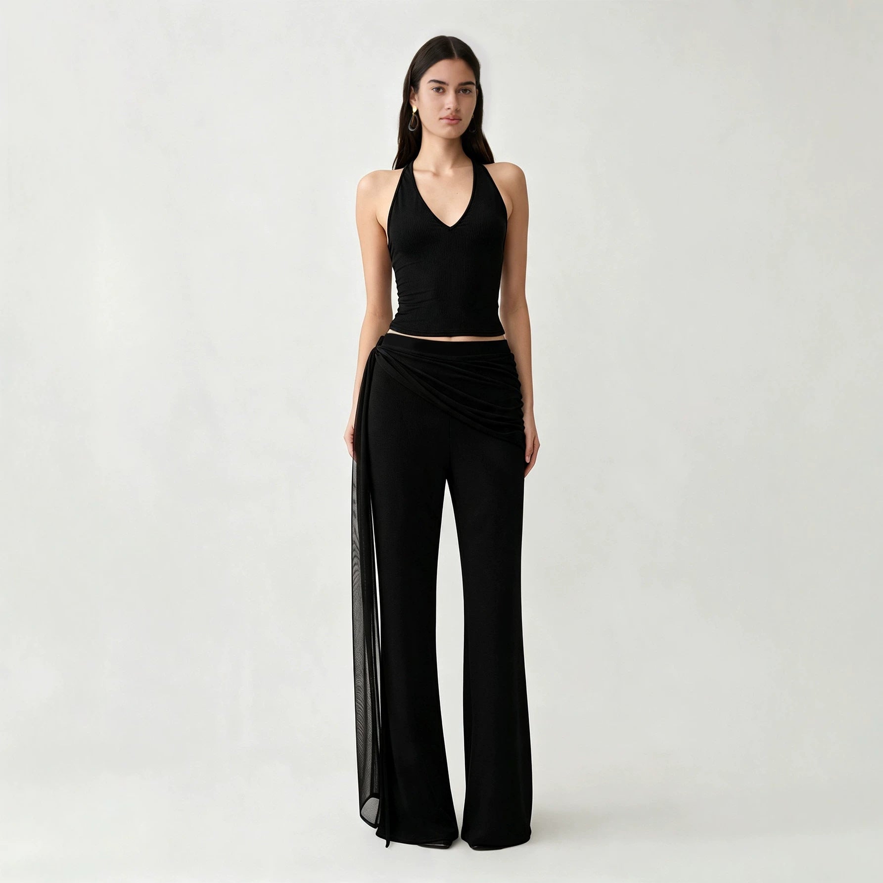 Women Clothing Autumn Black Ribbon Bootcut Trousers Women Slimming Casual All Matching Bell Bottom Pants