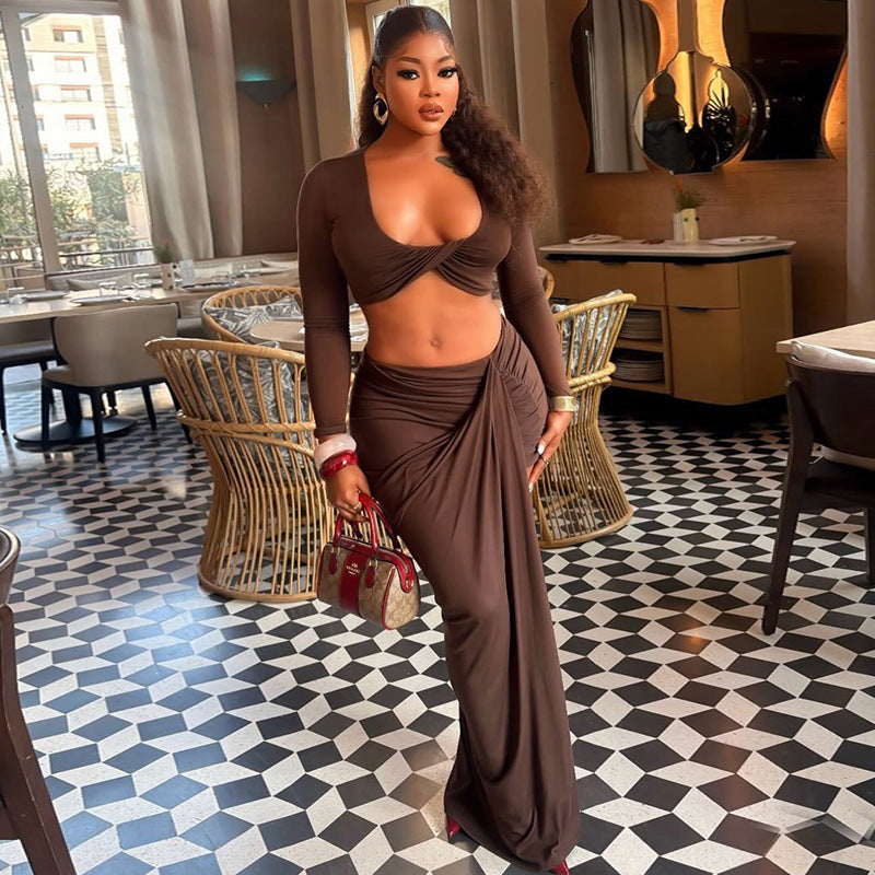 Women's Solid Color Casual Hip Coordinated Two-Piece Set