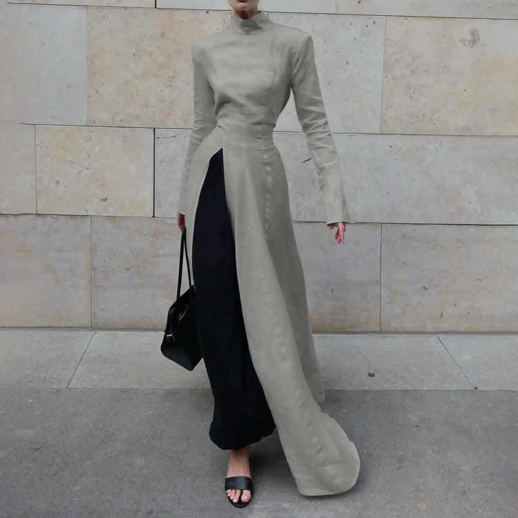 Stand-Collar Maxi Dress