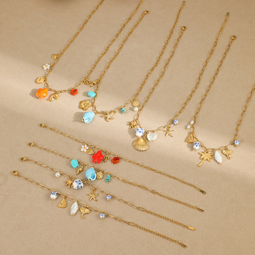 Bracelet Necklace Ornament Ocean Vacation Beach Wind Tassel Starfish Shell Embellished Necklace