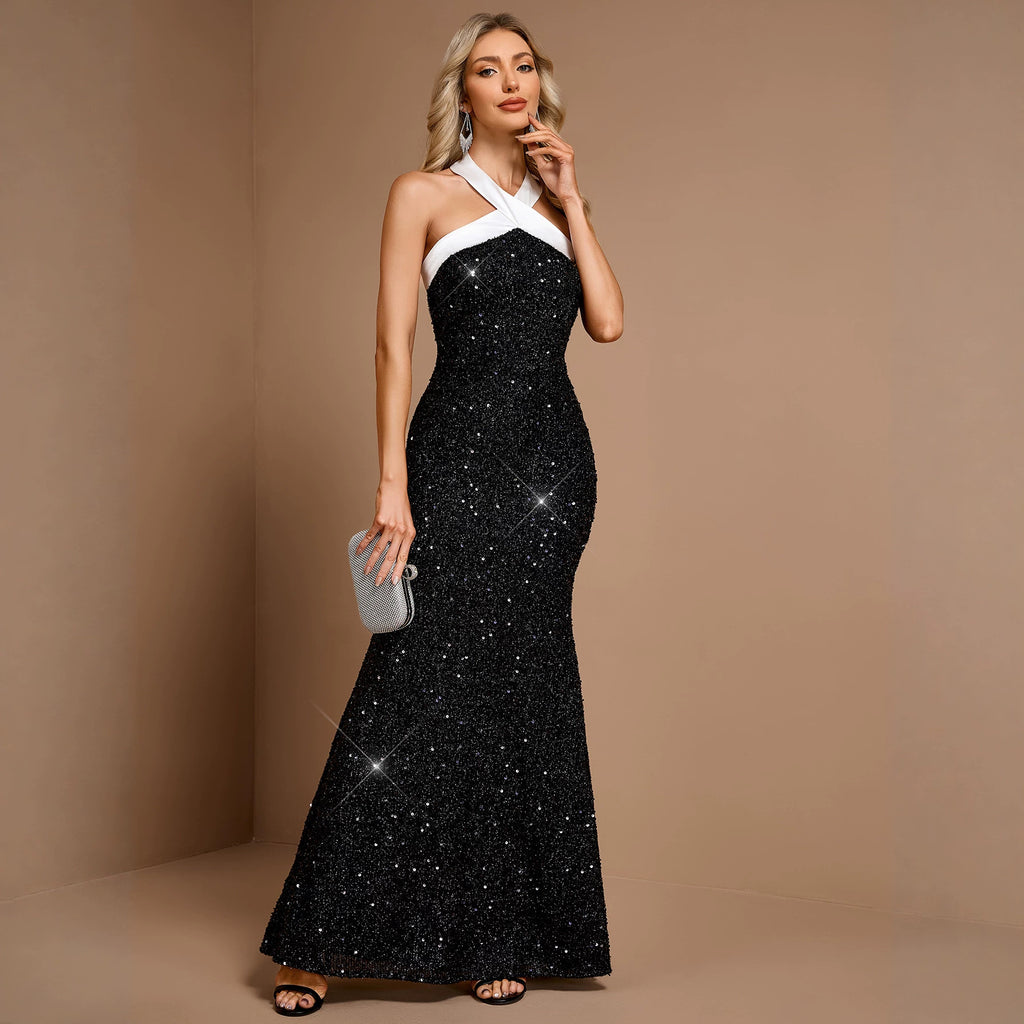 Women's Black Sequin Maxi Dress