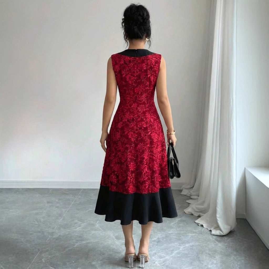 Women's Elegant Color Block Embroidered Dress