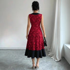 Women's Elegant Color Block Embroidered Dress