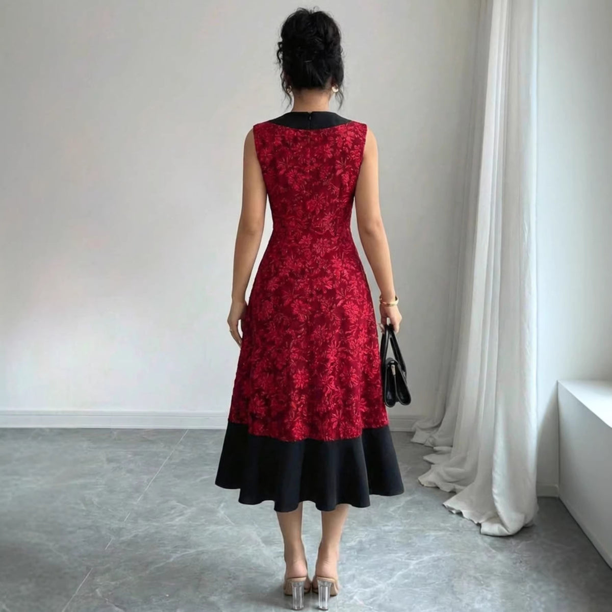 Women's Elegant Color Block Embroidered Dress