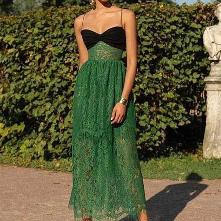 Women's Sweetheart Lace Patchwork Maxi Dress