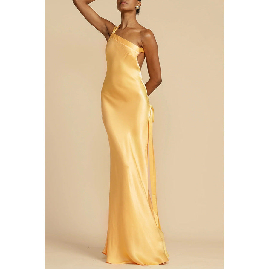 Women's Satin One-Shoulder Maxi Dress