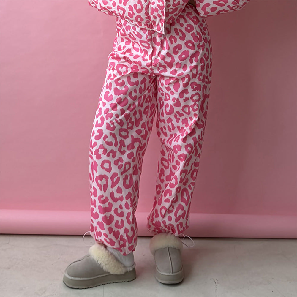 Rose Red Leopard-Print Trousers