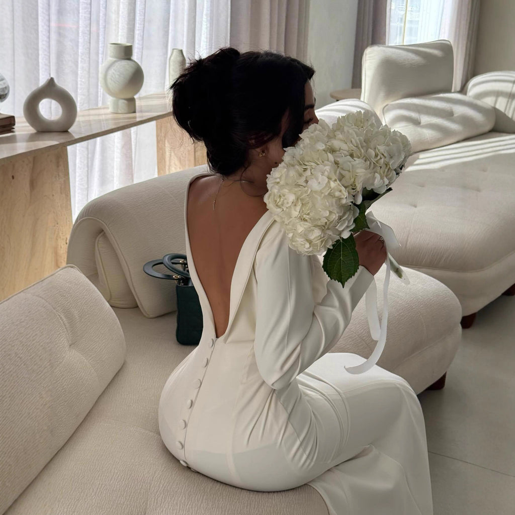 Fall Winter Women Clothing Sexy Backless Sheath Evening Dress