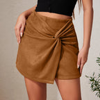 Suede Pleated Asymmetric Skort