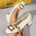 Women's 's French Chunky Heel Square Toe Shoes