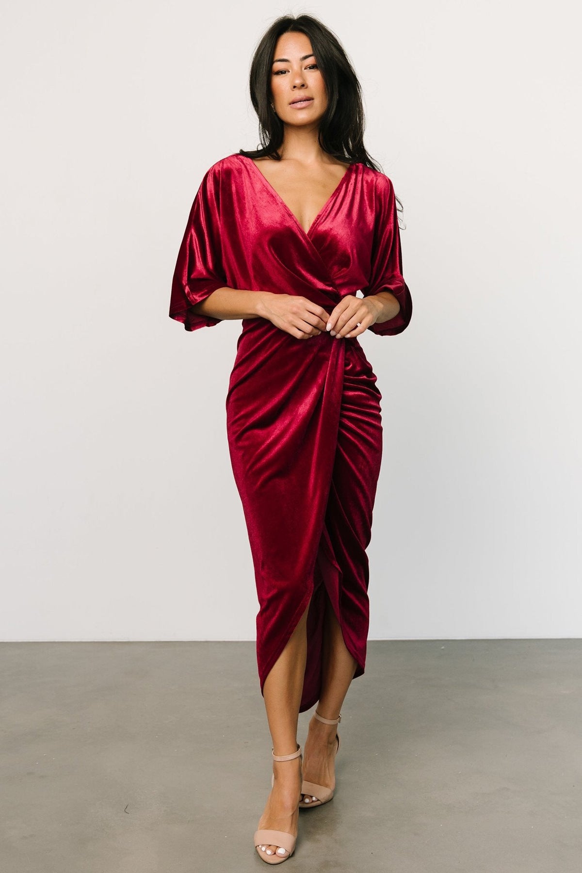 Velvet V-Neck Asymmetric Evening Dress
