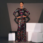 Women's Evening Long Sleeve Crew Neck Slim Long Sequined Cocktail Dress