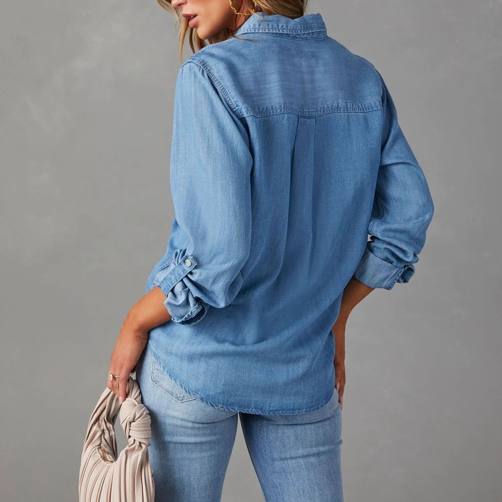 Women's White Denim Shirt Daily Long Sleeve