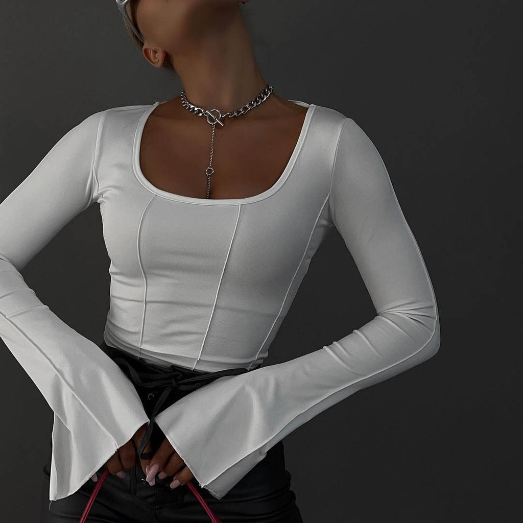 Women's Tight Short Solid Color Backless Lace Up Bottoming Shirt