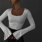 Women's Tight Short Solid Color Backless Lace Up Bottoming Shirt