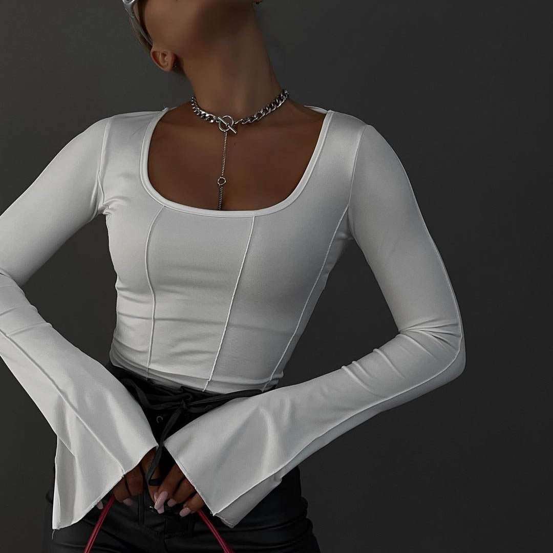 Women's Tight Short Solid Color Backless Lace Up Bottoming Shirt