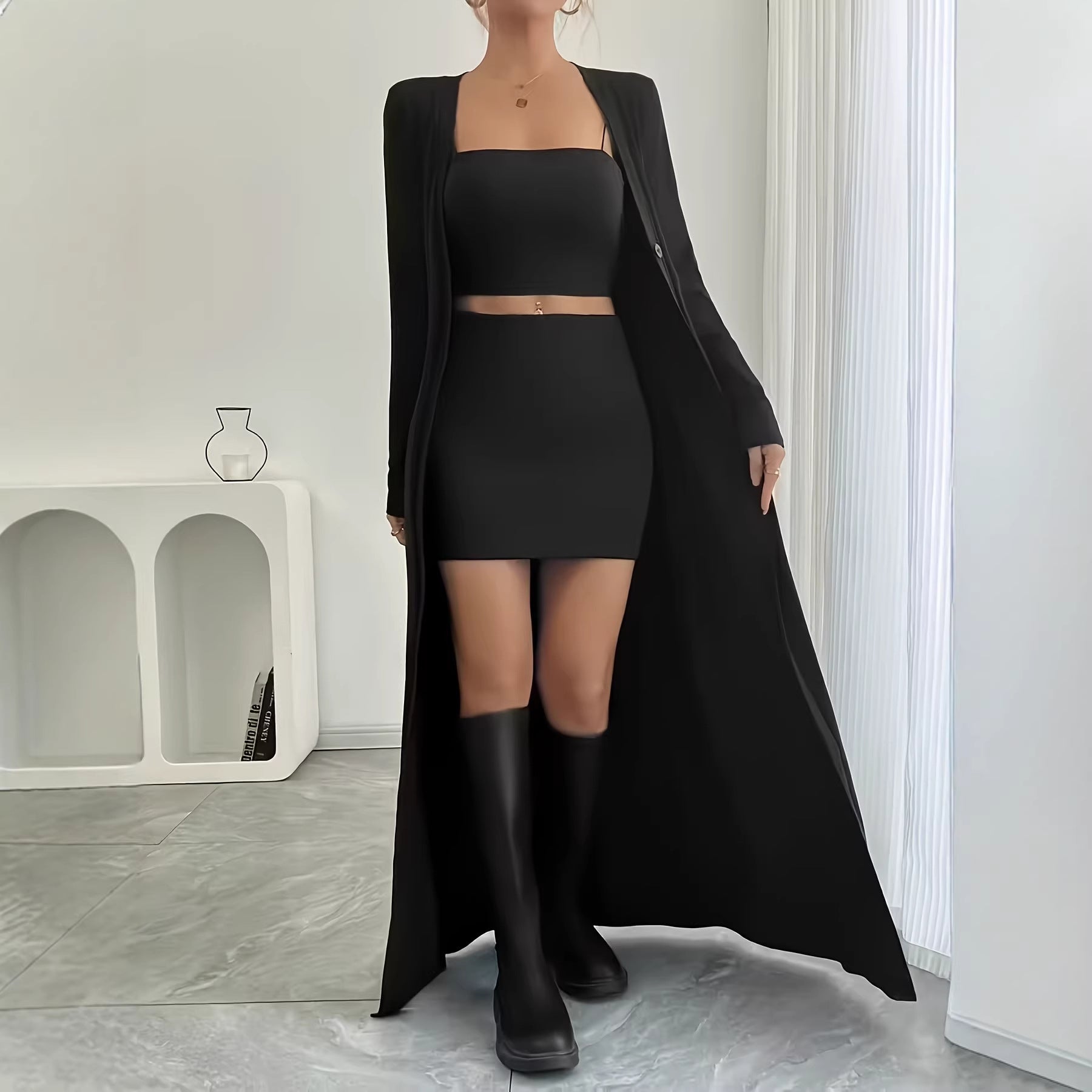 Women's Autumn Solid Color Long Cardigan Long Sleeve Slim Fit Slimming Top Women