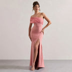 Mesh Stitching Off-Shoulder Split Dress
