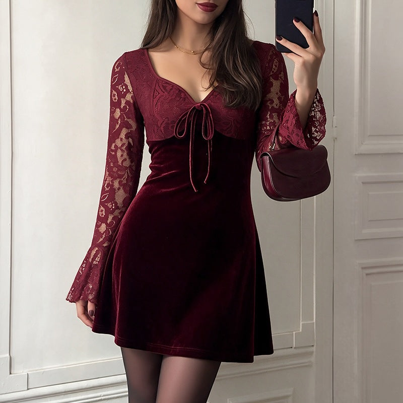 Women's Velvet Lace Mini Dress
