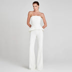 Women's White Bra Trousers High Waist Casual Set Three Dimensional Floral Vision