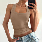Women Clothing Summer Sexy U Collar Solid Color Slim Fit I Shape Cropped Vest For Women