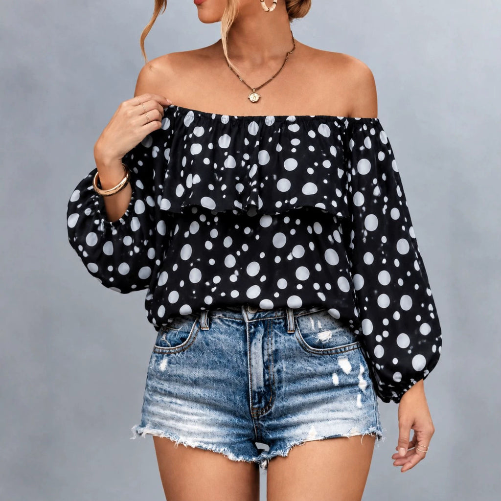 Women's Polka-Dot Off-Shoulder Puff-Sleeve Top