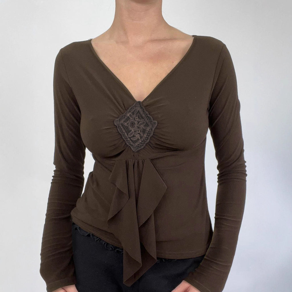 Women's Retro Asymmetric Pleated Long Sleeve Top
