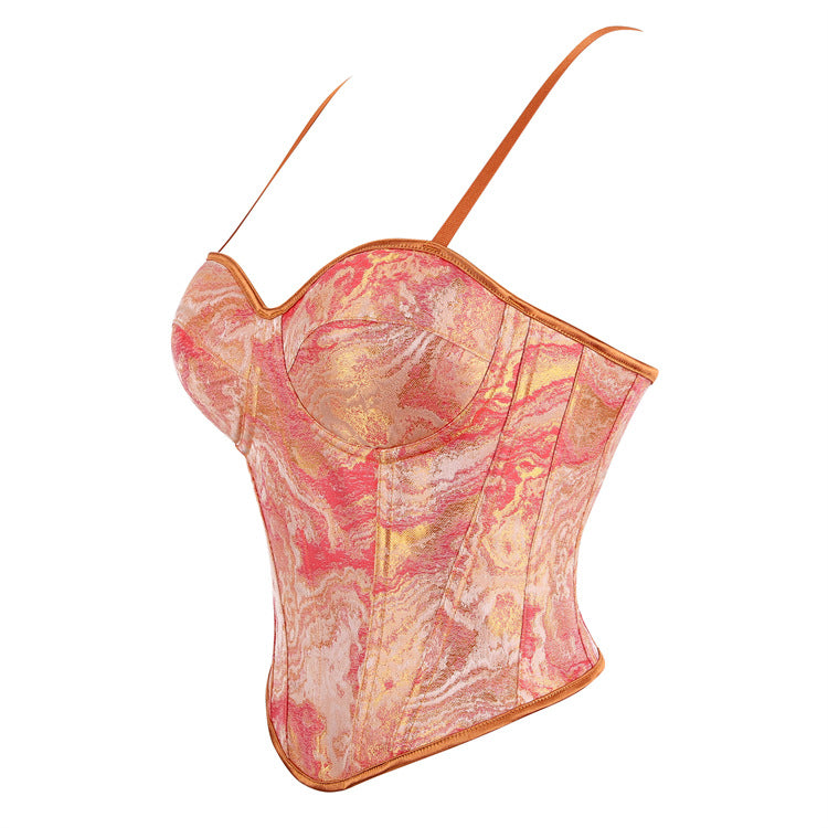 Women's Orange Double Shoulder Strap With Cup Women Tube Top Court Body Shaping Top