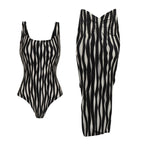 Women's Striped One-Piece Swimsuit & Wrap Skirt Set