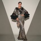 Women's Crew-Neck Sequin Fishtail Maxi Evening Dress