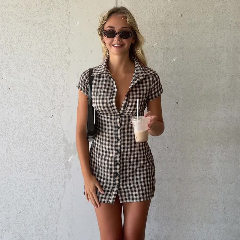 Women's Plaid Smocked Shirt Dress