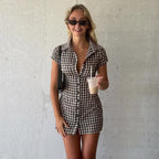 Women's Plaid Smocked Shirt Dress