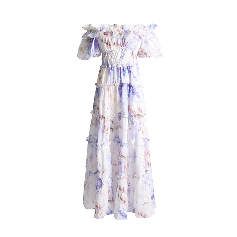 Women's Purple Floral Off-Shoulder Maxi Dress