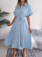 Summer Casual Loose Solid Color Tied Shirt Dress Maxi Dress Women's
