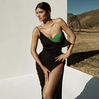 Black Camisole Color-Matching Dress Knitted Bandage Evening Ceremony Winter Wear
