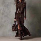 Women's Suede-Look Belted Midi Dress