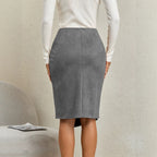 Autumn Women Clothing Suede Knot Skirt Irregular Asym Solid