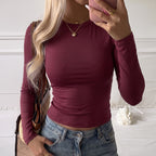 Autumn Simple Elastic Rib Slim Cropped Outfit Top