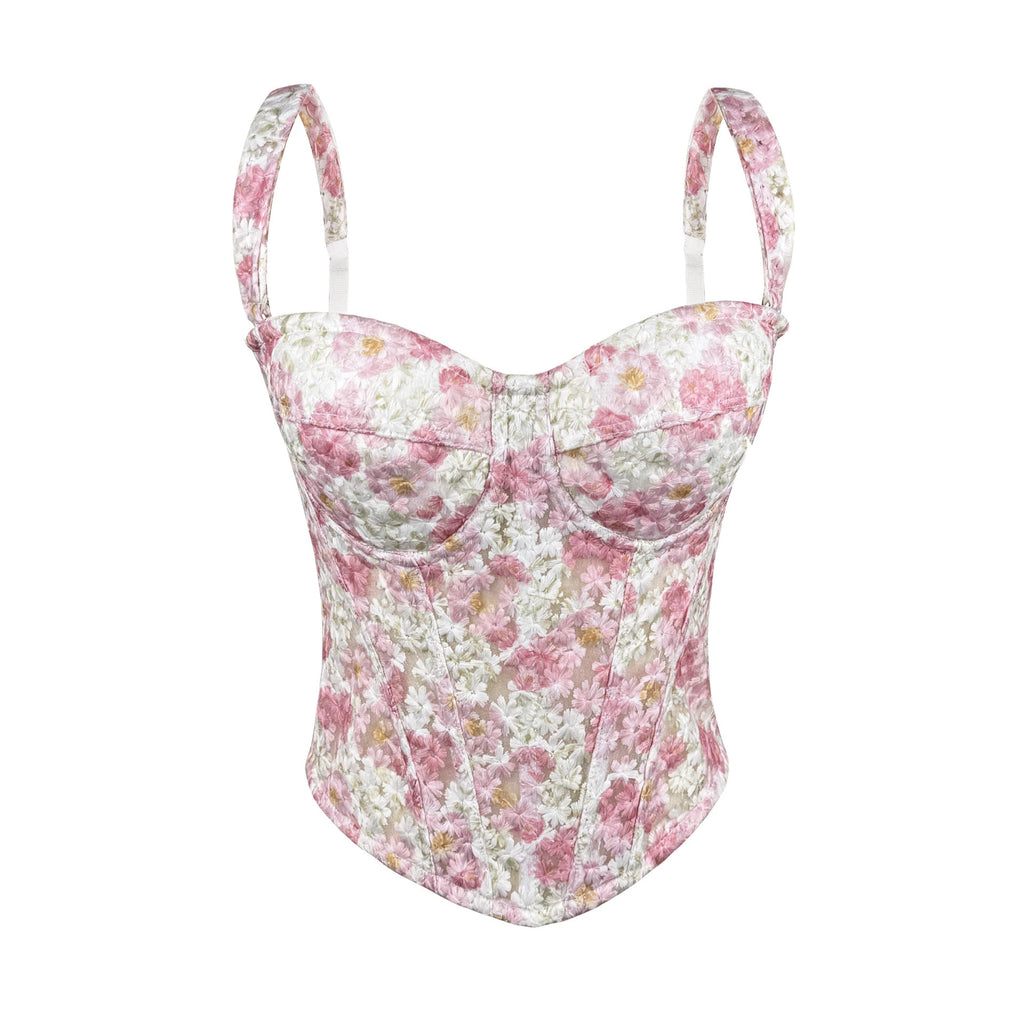 Women's Floral Embroidered Boned Corset Top