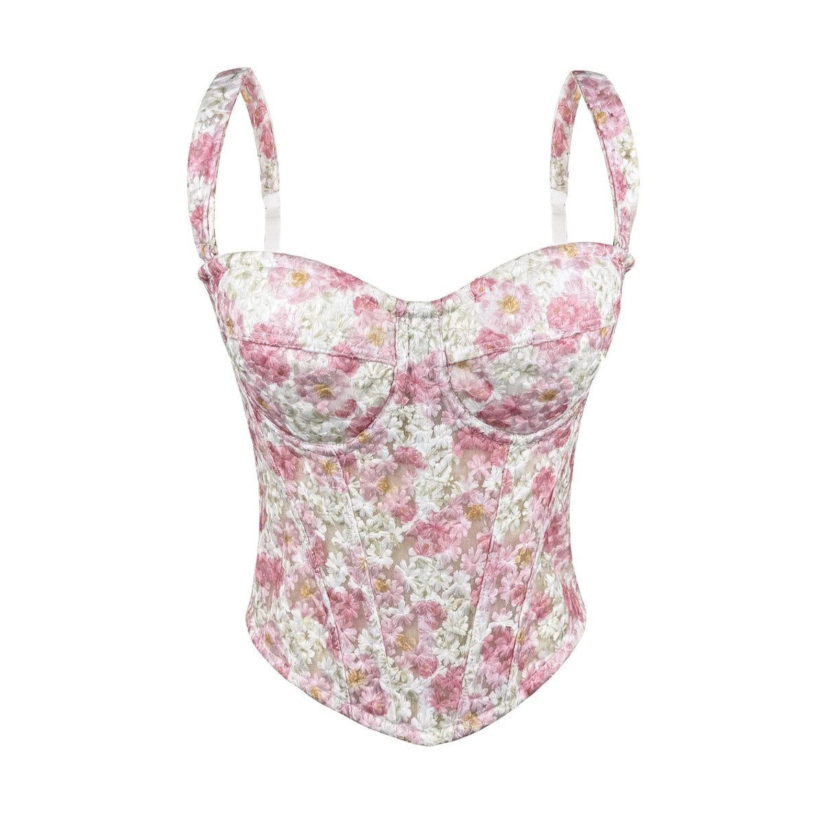 Women's Floral Embroidered Boned Corset Top