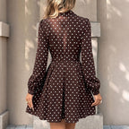Gentle Retro Collar Polka Dot Long Sleeve Dress