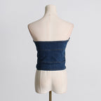 's Retro Blue Denim Tube Top Slim Short Vest
