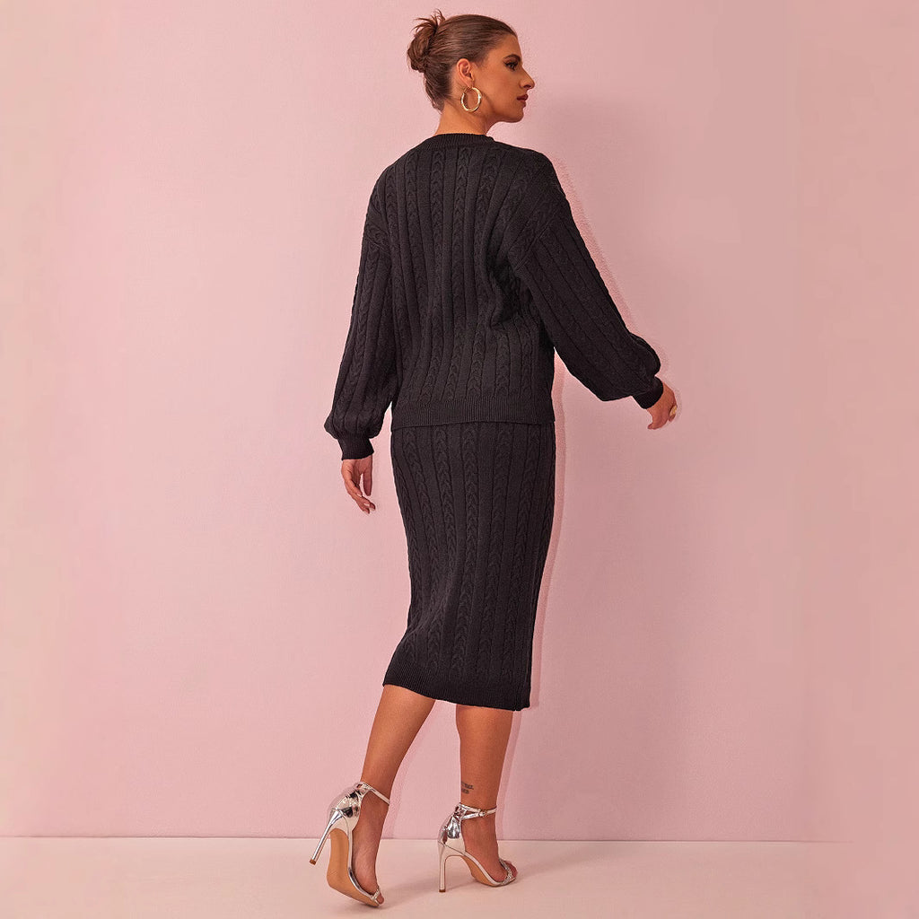 Autumn Winter Twist Stitch Sweater Skirt Sets