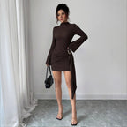 Knitted Texture Metal-Buckle Dress