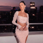Women's Casual Party T Beaded Shirt and Skirt Two-Piece Set