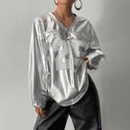 Women's Clothing Street Casual Letters Printed V Neck Women Long Sleeve Top